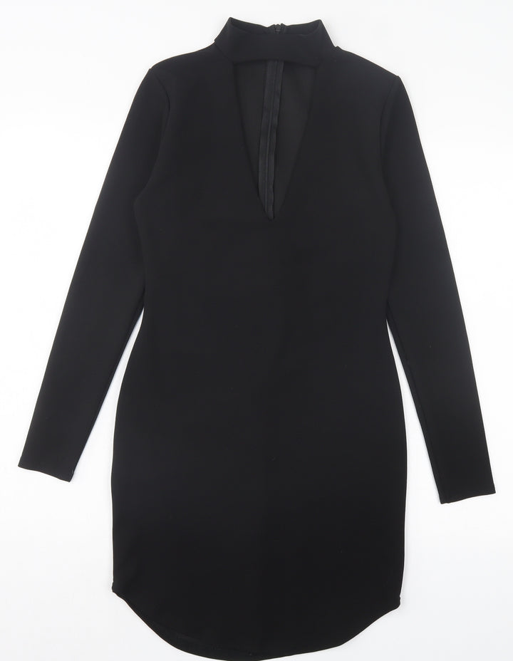 Missguided Womens Black Polyester Bodycon Size 10 V-Neck Zip