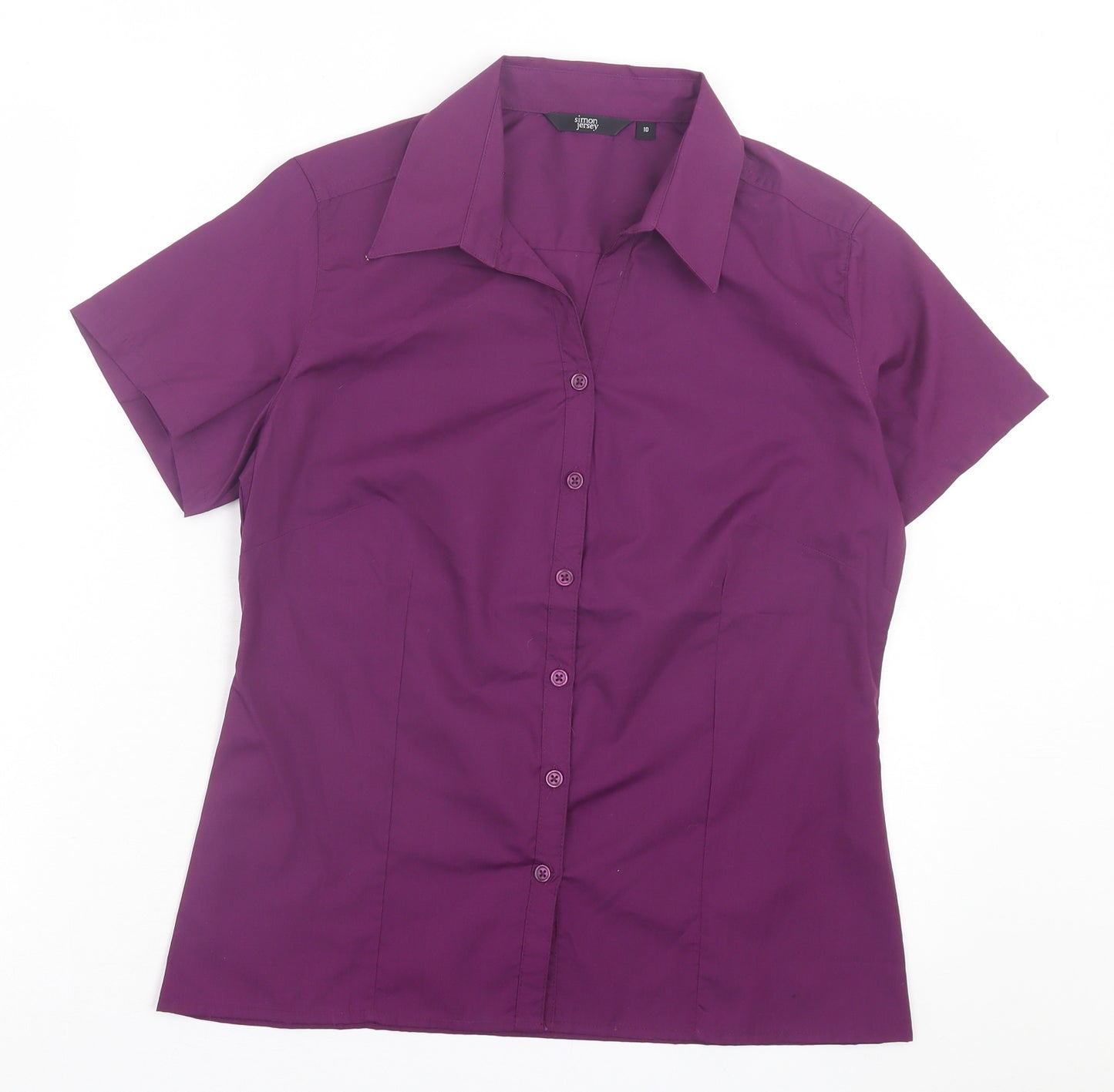 Simon Jersey Womens Purple Polyester Basic Button-Up Size 10 Collared - Collared