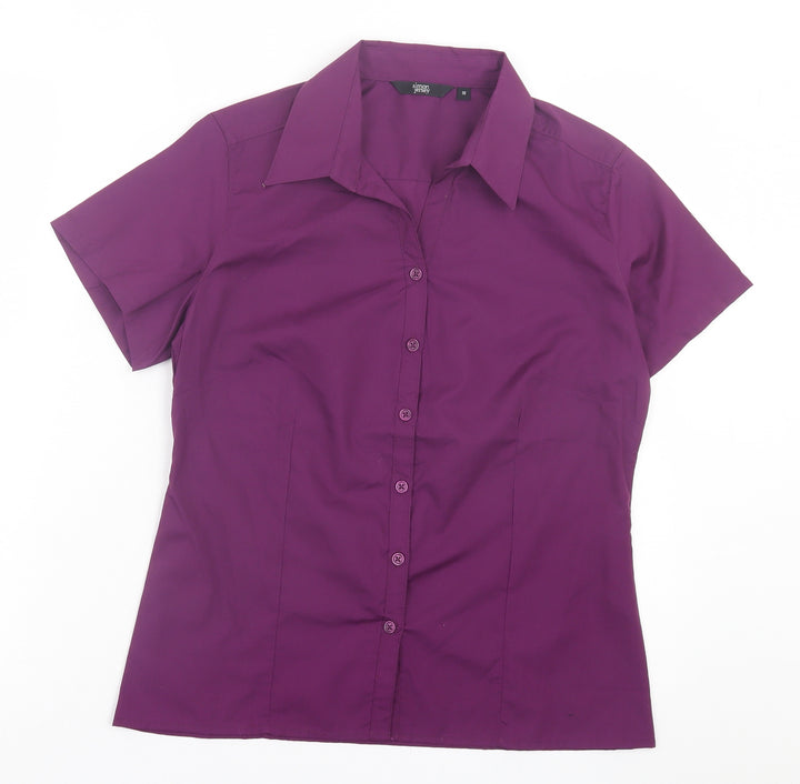 Simon Jersey Womens Purple Polyester Basic Button-Up Size 10 Collared - Collared