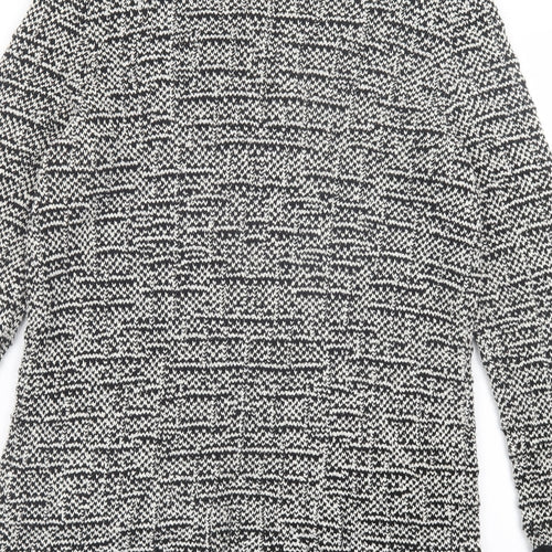 F&F Womens Black Crew Neck Geometric Cotton Cardigan Jumper Size 10 - Hook & Eye Closure. Black & White