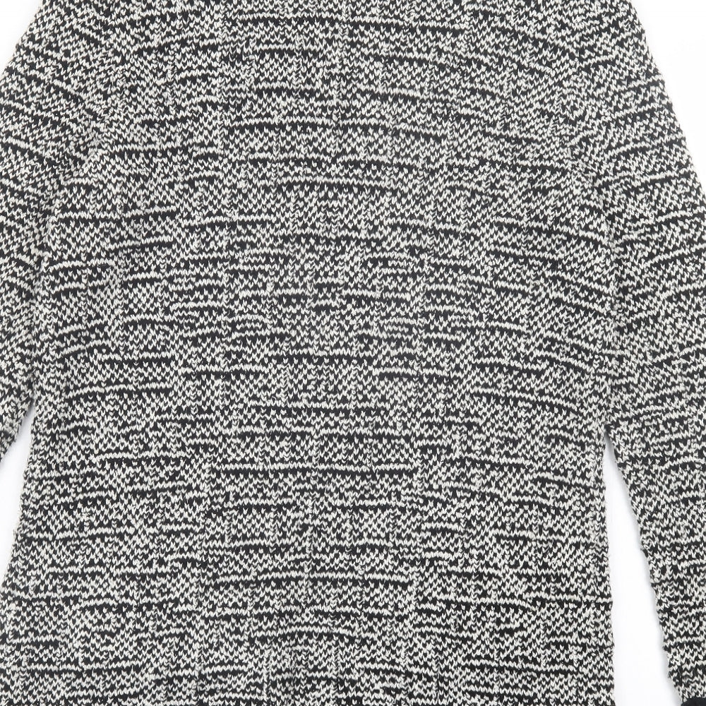 F&F Womens Black Crew Neck Geometric Cotton Cardigan Jumper Size 10 - Hook & Eye Closure. Black & White