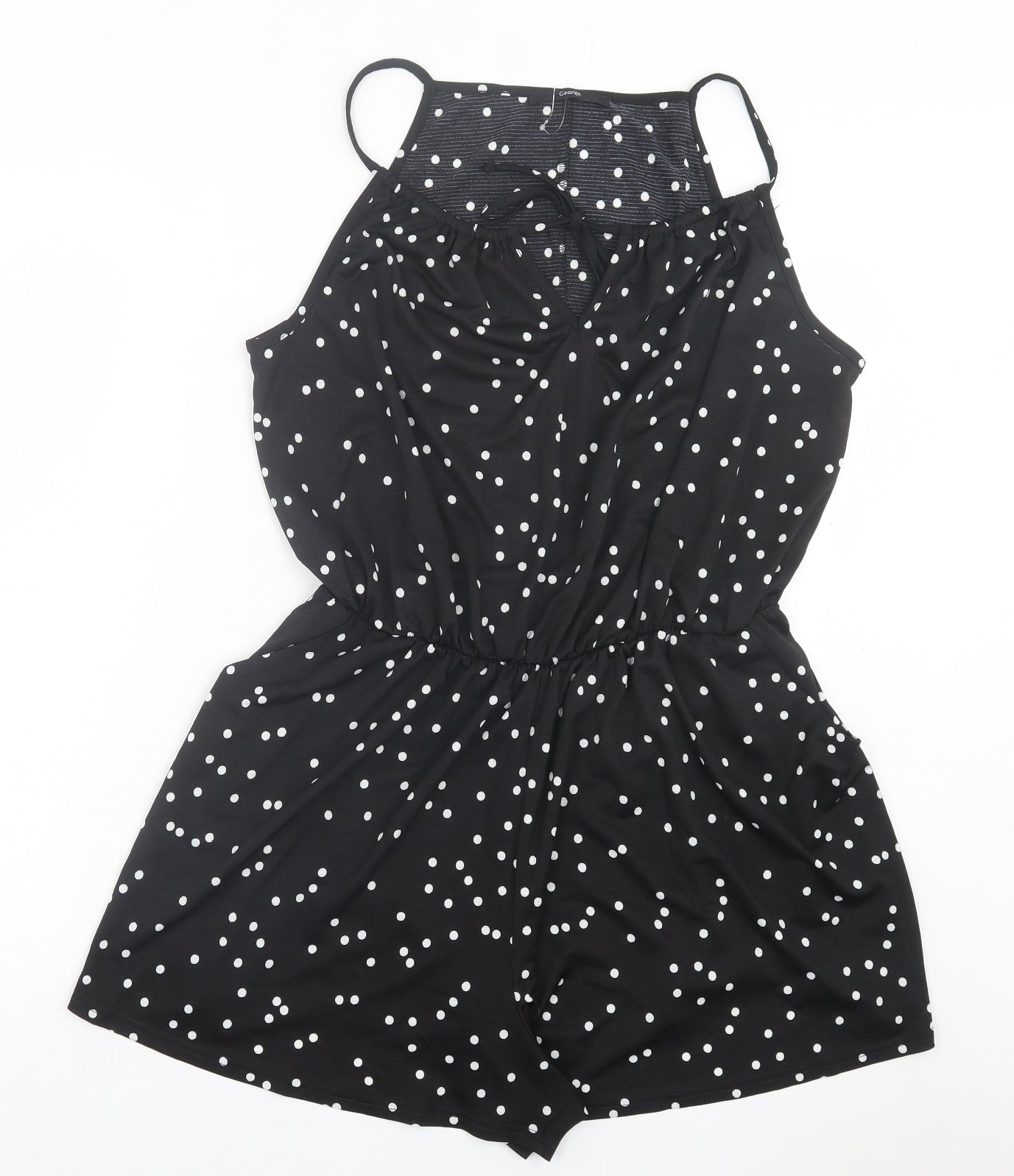 George Womens Black Polka Dot Polyester Playsuit One-Piece Size 16 Pullover