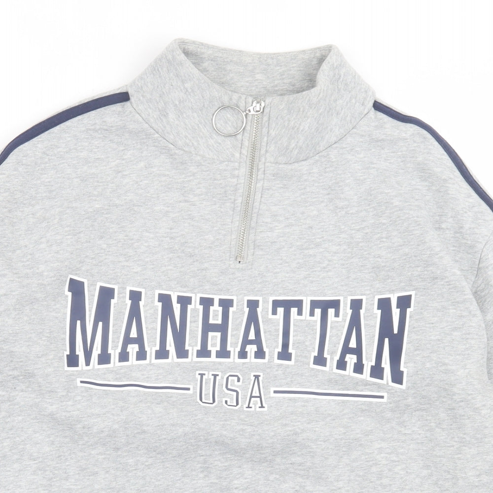 H&M Womens Grey Cotton Pullover Sweatshirt Size M Zip - Manhattan. Cropped