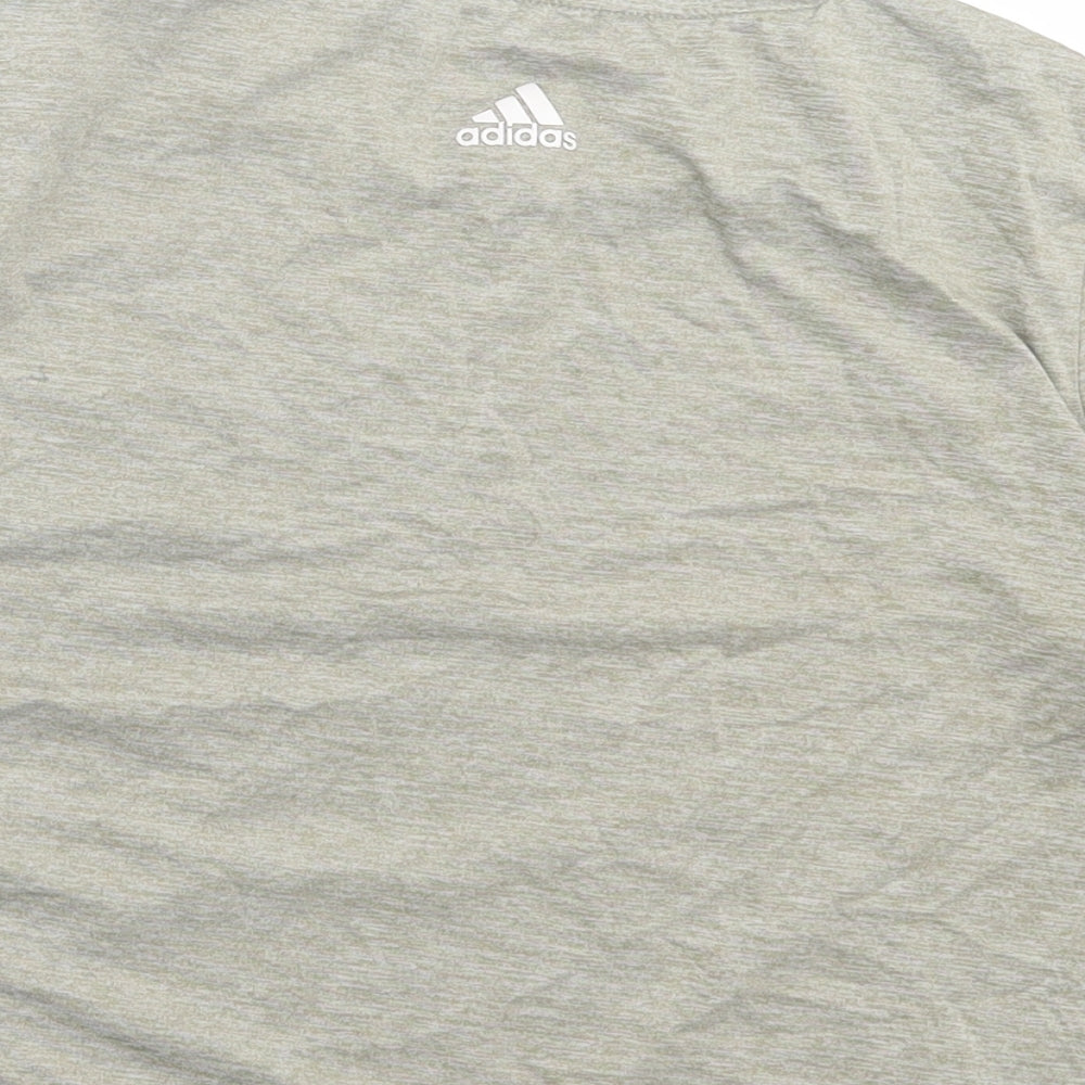 adidas Womens Green Polyester Cropped T-Shirt Size M Crew Neck Pullover