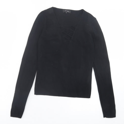 New Look Womens Black V-Neck Viscose Pullover Jumper Size 10 - Crossed Neckline