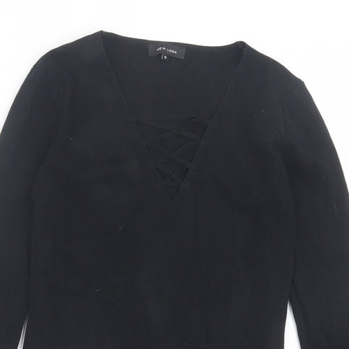 New Look Womens Black V-Neck Viscose Pullover Jumper Size 10 - Crossed Neckline
