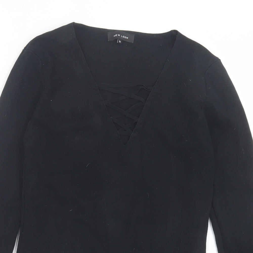 New Look Womens Black V-Neck Viscose Pullover Jumper Size 10 - Crossed Neckline