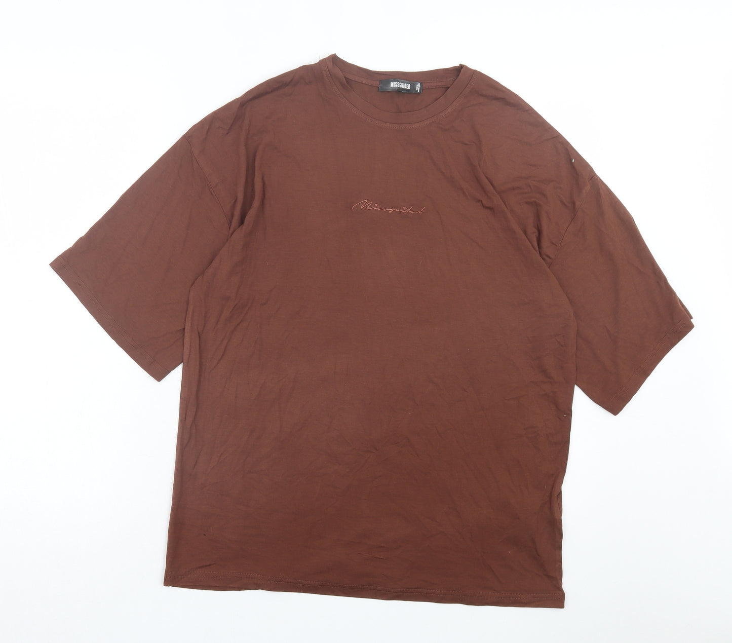Missguided Womens Brown Viscose Basic T-Shirt Size 6 Crew Neck