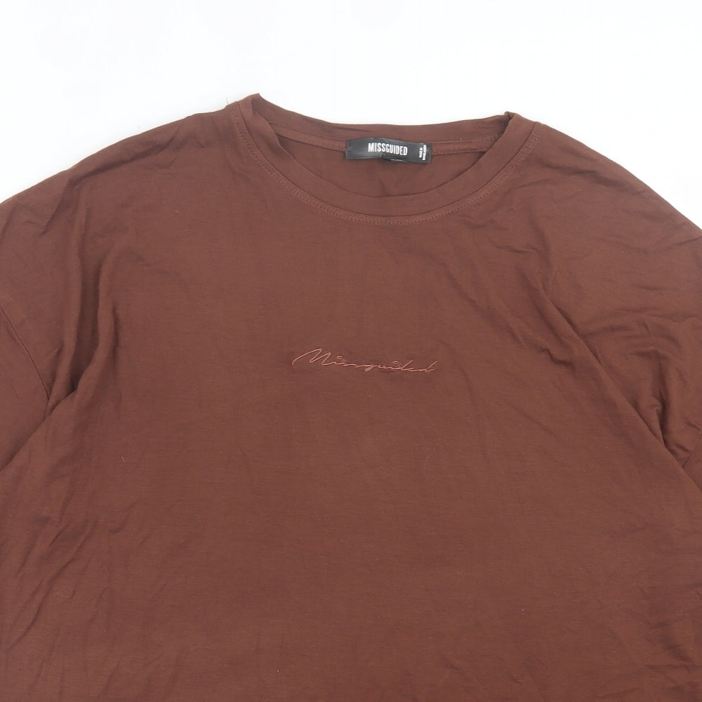 Missguided Womens Brown Viscose Basic T-Shirt Size 6 Crew Neck