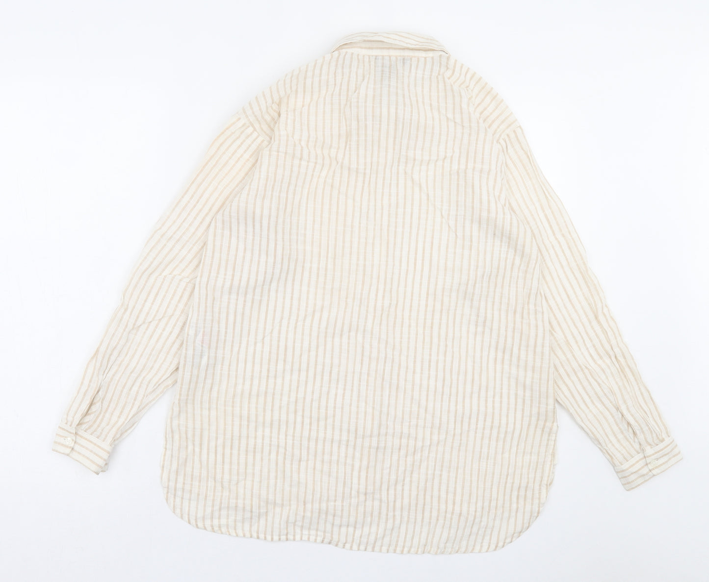 New Look Womens Beige Striped Cotton Basic Button-Up Size 10 Collared