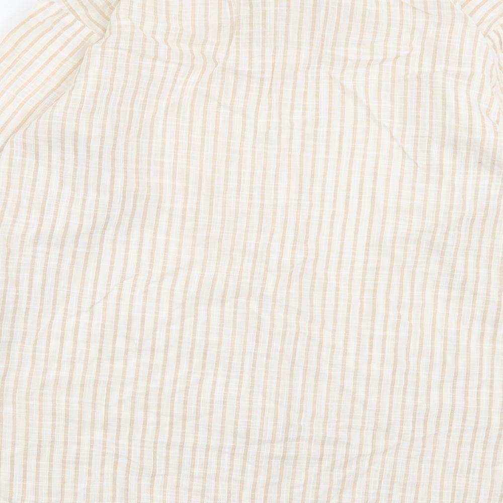 New Look Womens Beige Striped Cotton Basic Button-Up Size 10 Collared
