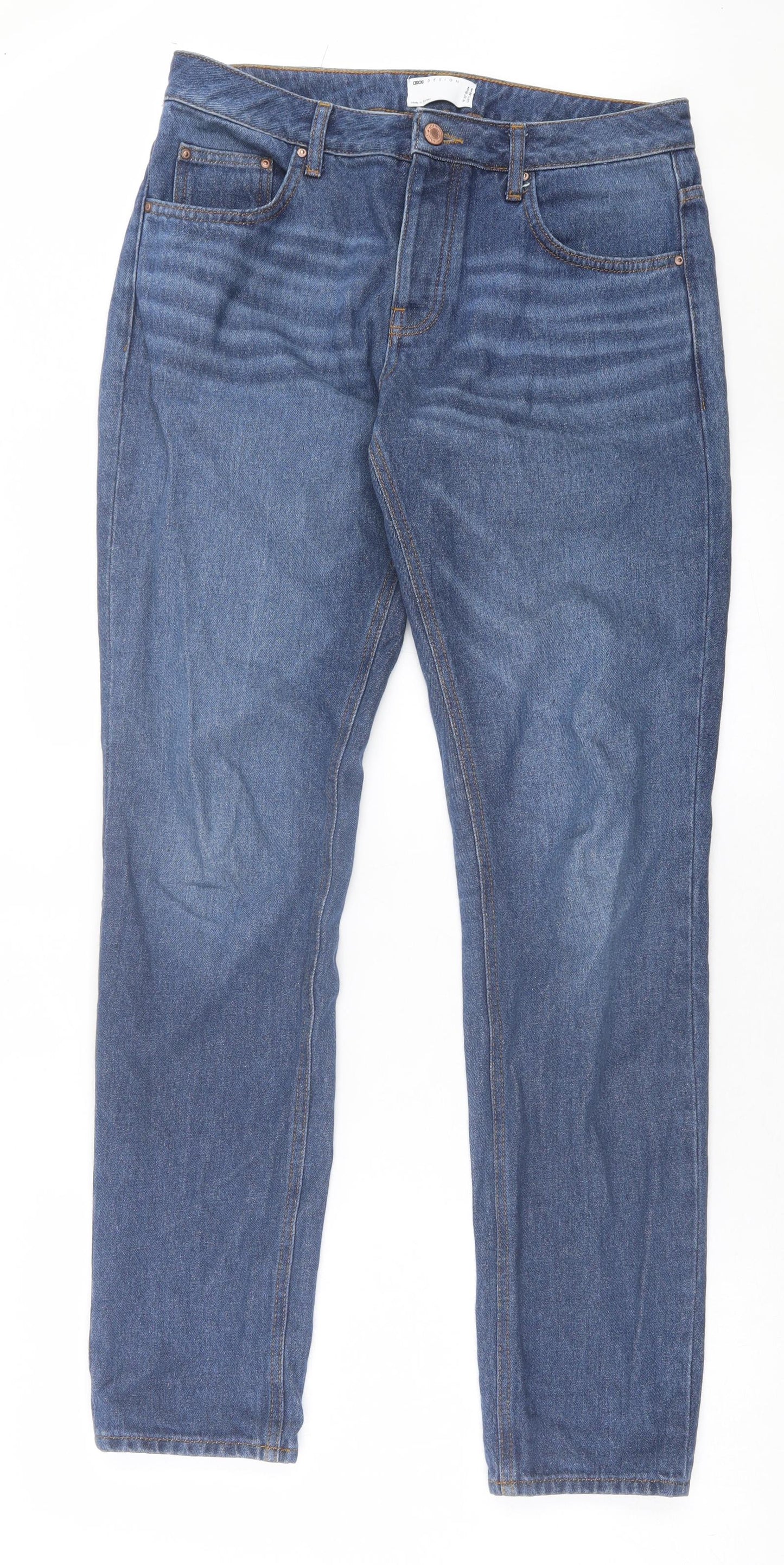 ASOS Mens Blue Cotton Straight Jeans Size 32 in L34 in Regular Button - Long Leg
