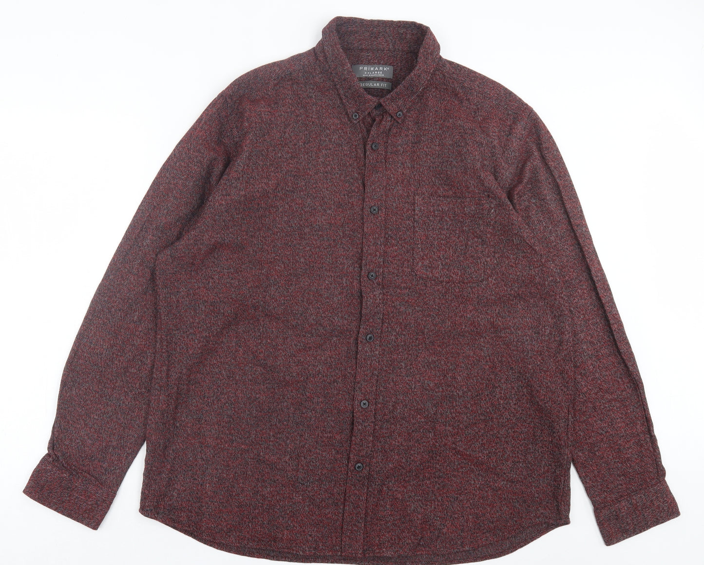 Marks and Spencer Mens Red Cotton Button-Up Size XL Collared Button - Pocket Detail