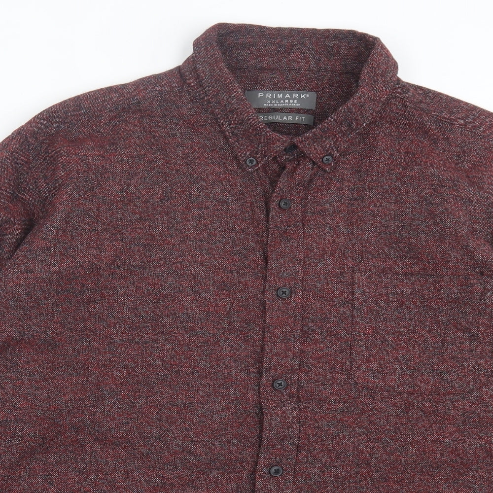 Marks and Spencer Mens Red Cotton Button-Up Size XL Collared Button - Pocket Detail