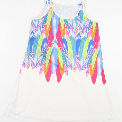 Preworn Womens Multicoloured Geometric Polyester Tank Dress Size S Scoop Neck Pullover - Feather Print