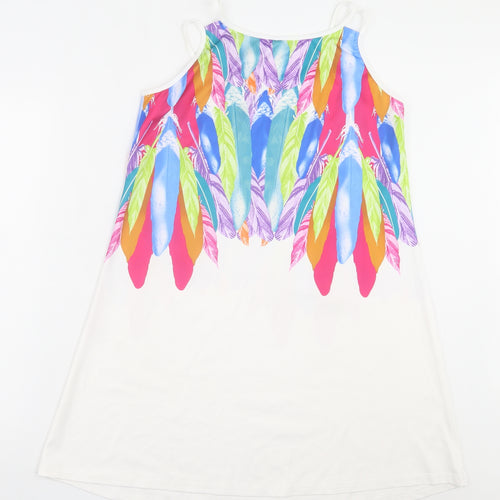 Preworn Womens Multicoloured Geometric Polyester Tank Dress Size S Scoop Neck Pullover - Feather Print
