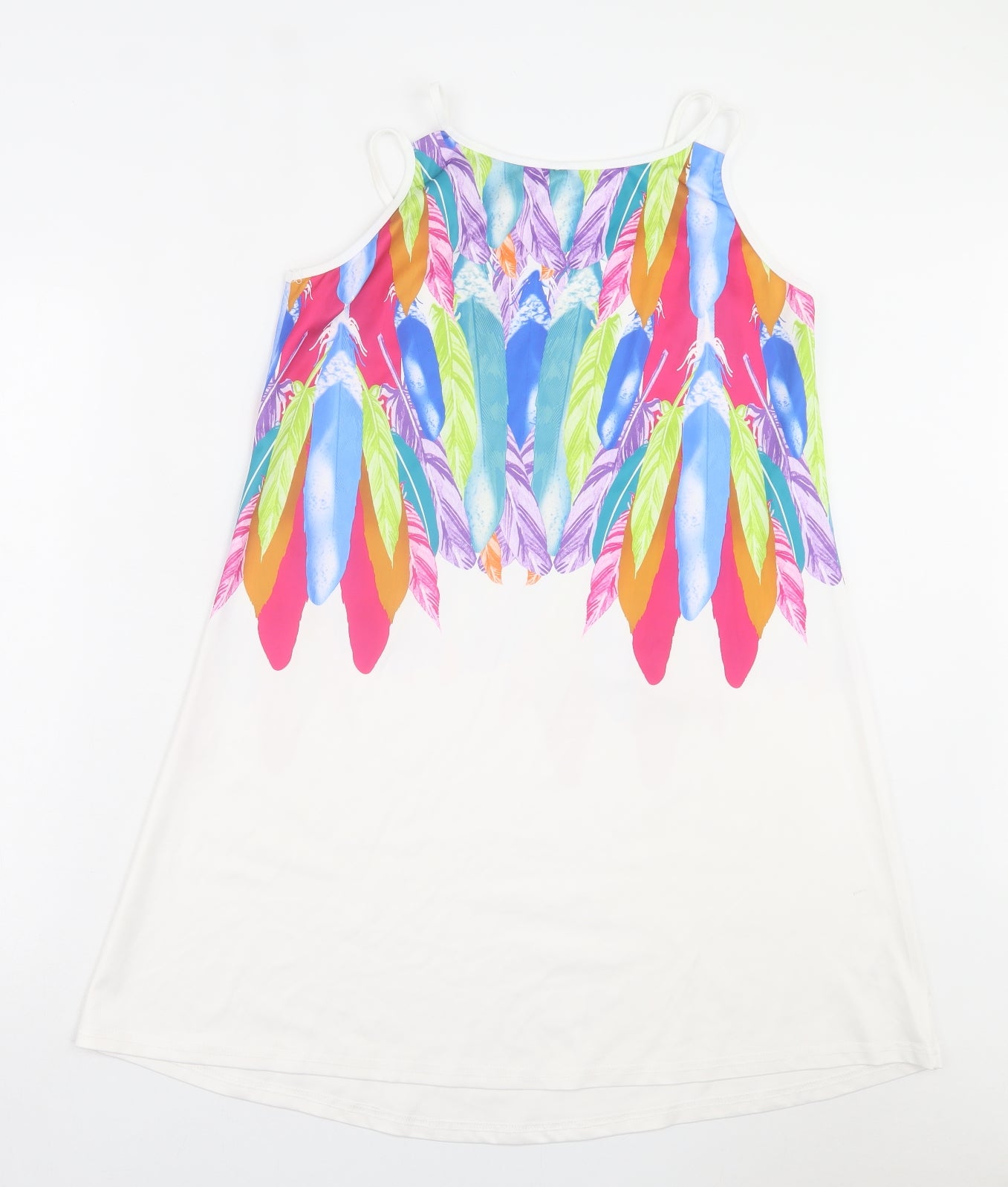 Preworn Womens Multicoloured Geometric Polyester Tank Dress Size S Scoop Neck Pullover - Feather Print