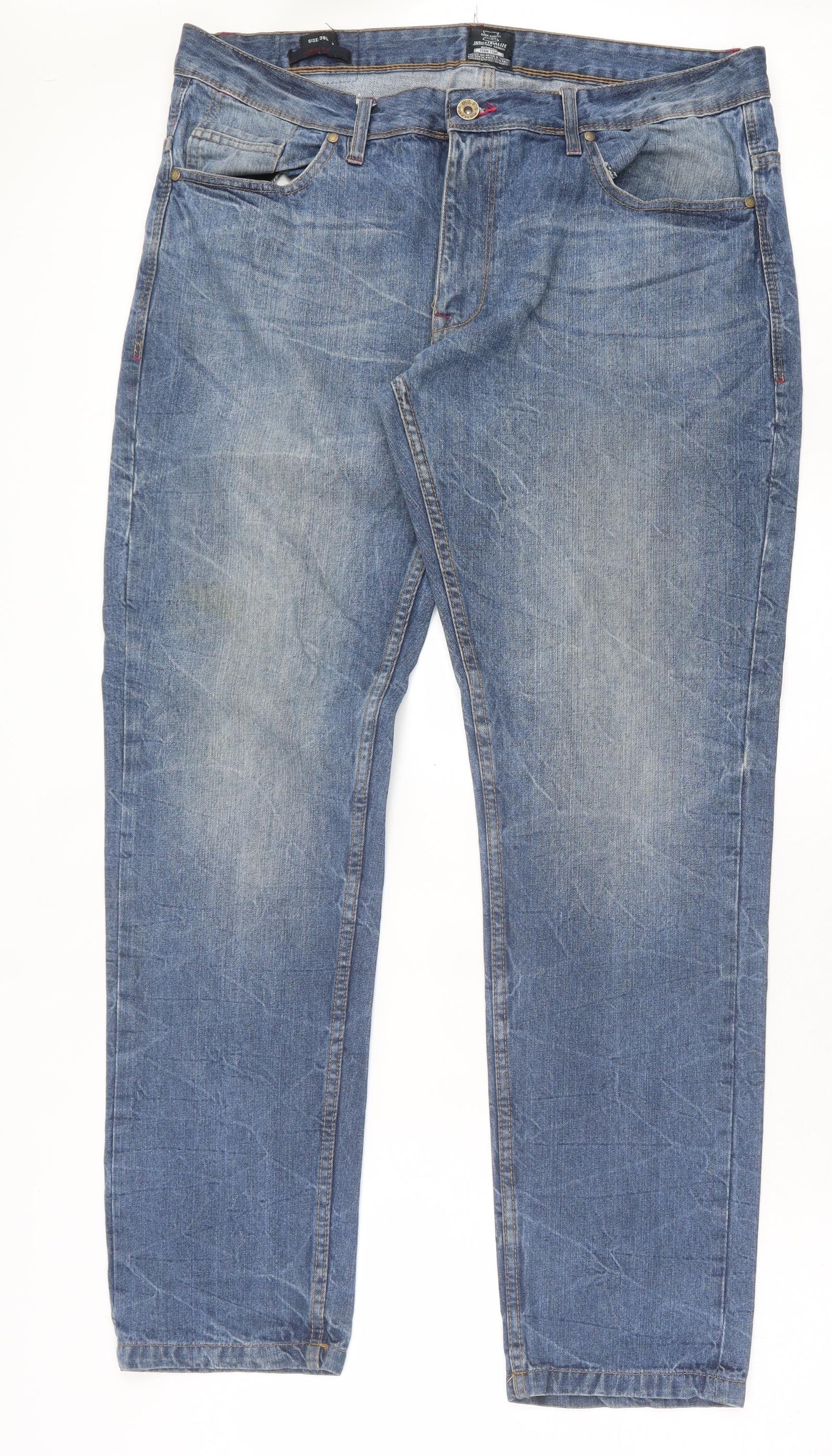Industralize Mens Blue Cotton Straight Jeans Size 38 in L34 in Regular Button