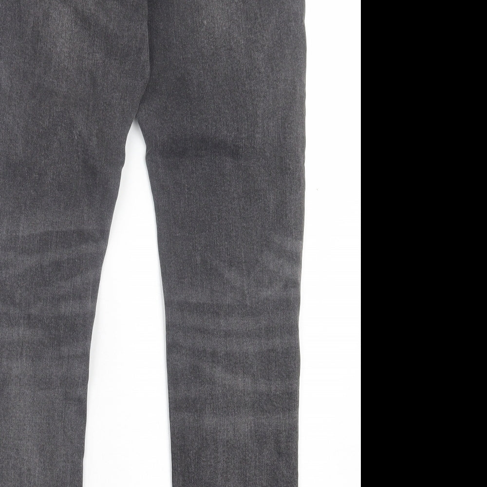 River Island Mens Black Cotton Straight Jeans Size 32 in L30 in Regular Button - Ripped Detail