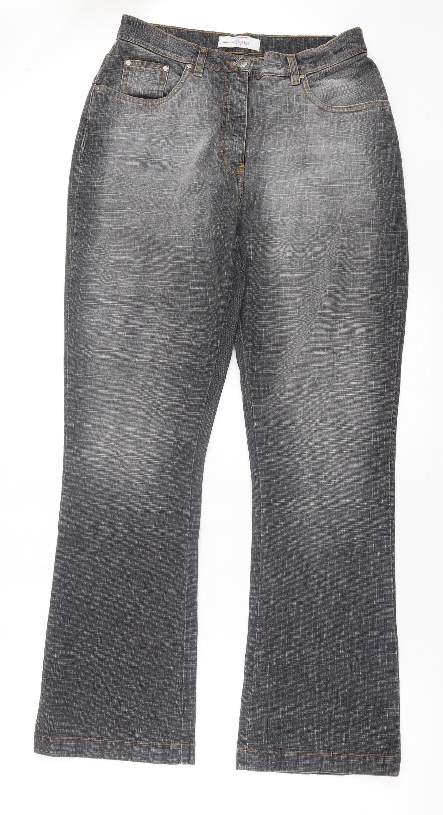 Papaya Womens Black Cotton Bootcut Jeans Size 14 L32 in Regular Button