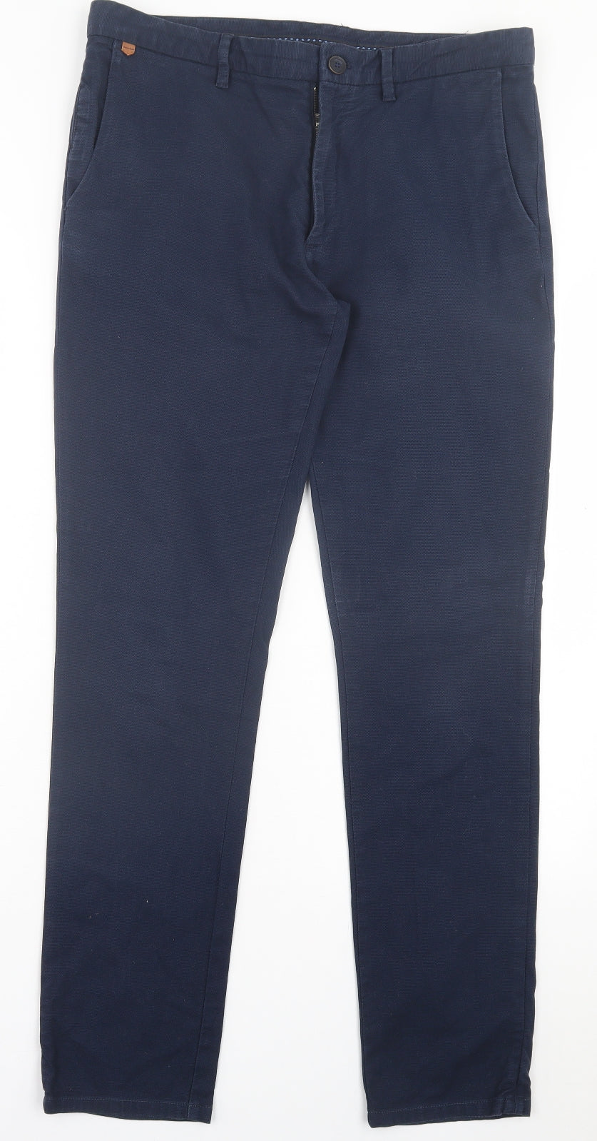 Zara Mens Blue Cotton Chino Trousers Size 34 in L31 in Regular Button