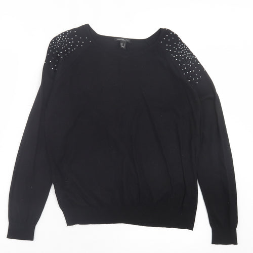 Mango Womens Black V-Neck Polyamide Pullover Jumper Size M