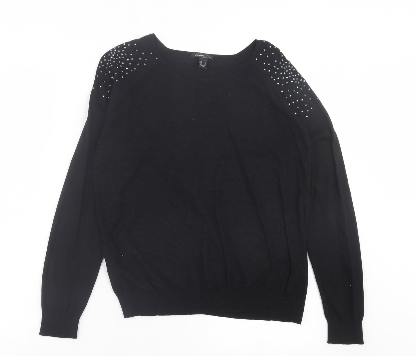 Mango Womens Black V-Neck Polyamide Pullover Jumper Size M