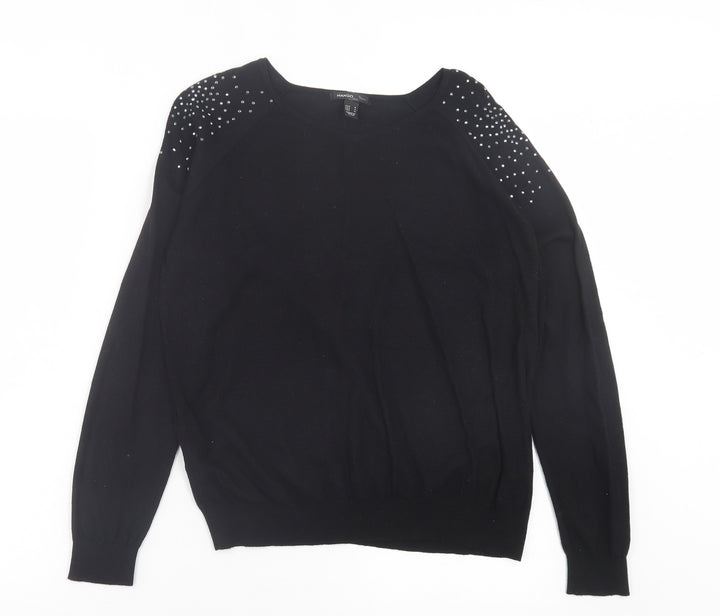 Mango Womens Black V-Neck Polyamide Pullover Jumper Size M