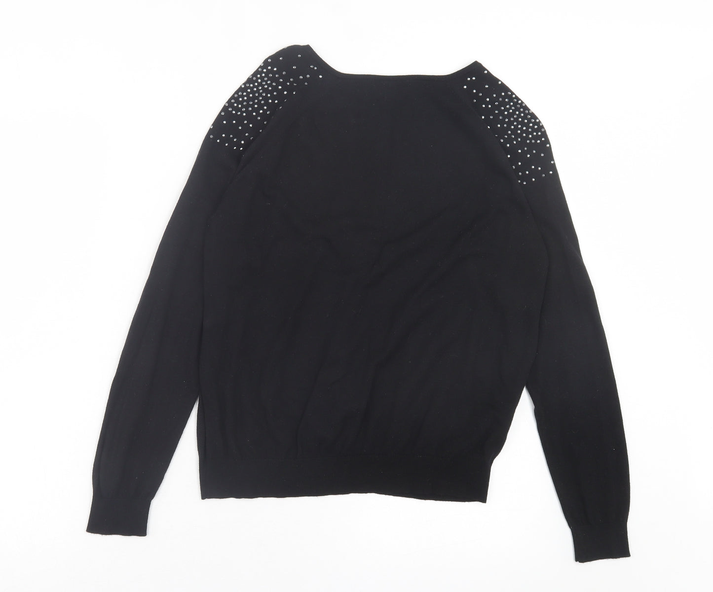 Mango Womens Black V-Neck Polyamide Pullover Jumper Size M