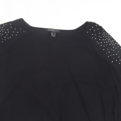 Mango Womens Black V-Neck Polyamide Pullover Jumper Size M