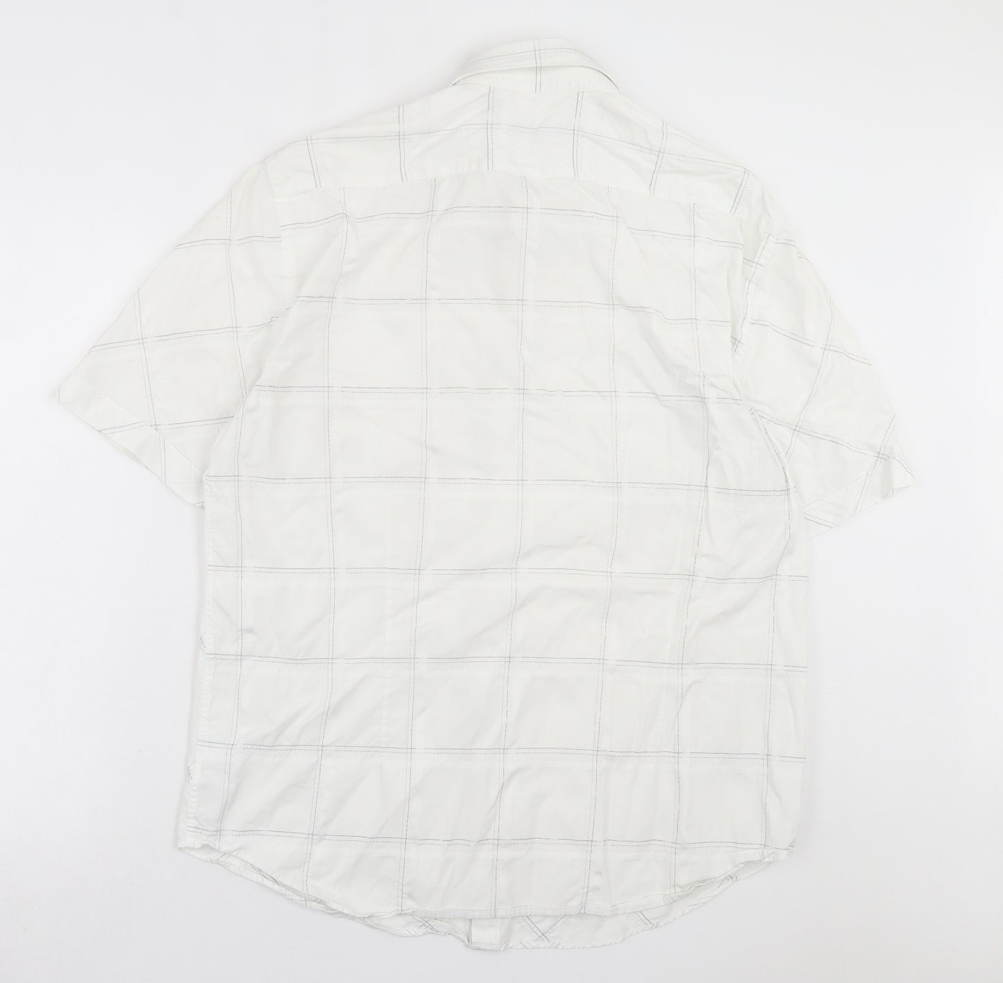 NEXT Mens White Geometric Cotton Button-Up Size XL Collared Button