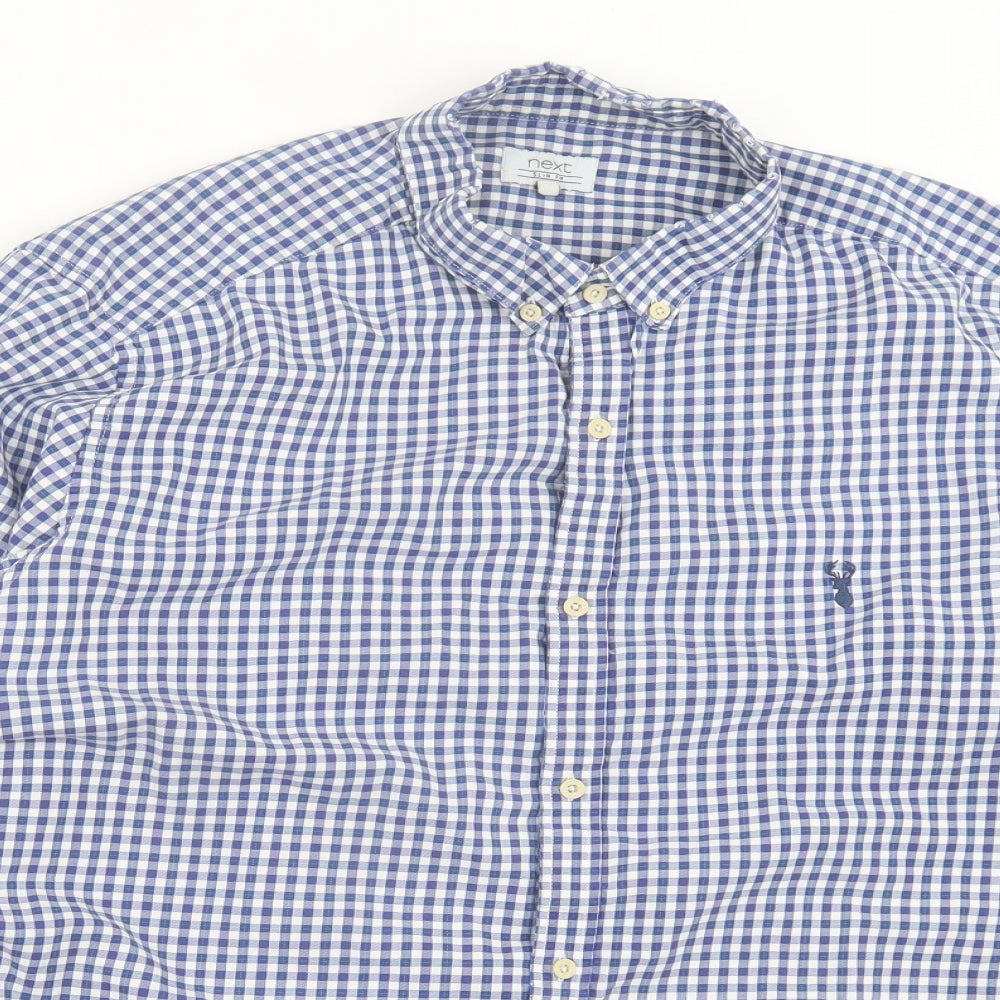 NEXT Mens Blue Plaid Cotton Button-Up Size XL Collared Button