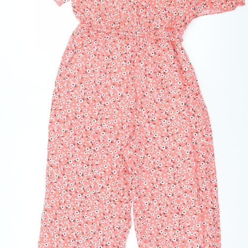 George Womens Pink Floral Viscose Jumpsuit One-Piece Size 16 L24 in Button