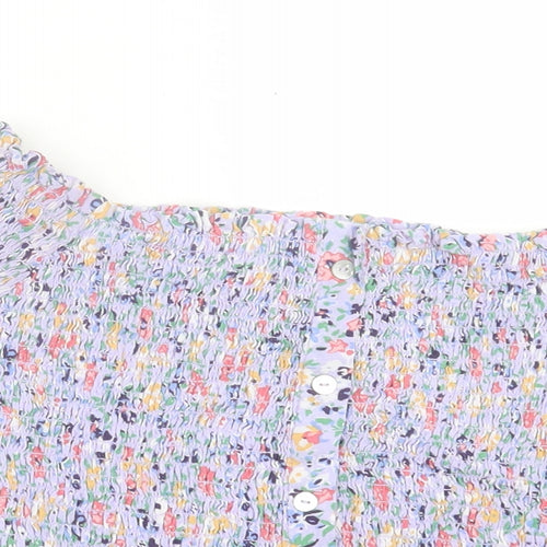 New Look Womens Purple Floral Viscose Cropped T-Shirt Size 14 Off the Shoulder