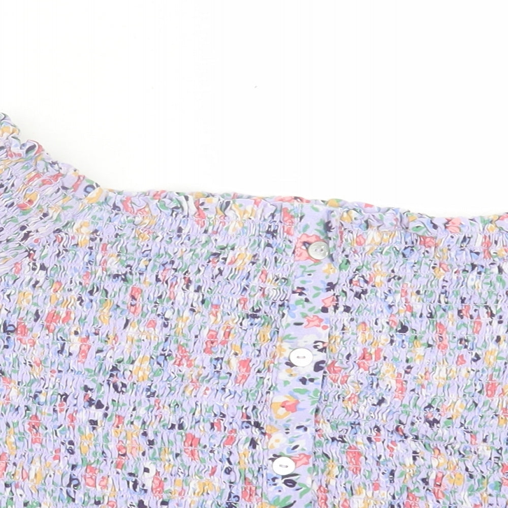New Look Womens Purple Floral Viscose Cropped T-Shirt Size 14 Off the Shoulder
