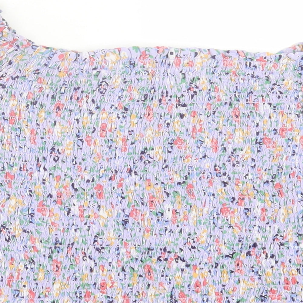 New Look Womens Purple Floral Viscose Cropped T-Shirt Size 14 Off the Shoulder