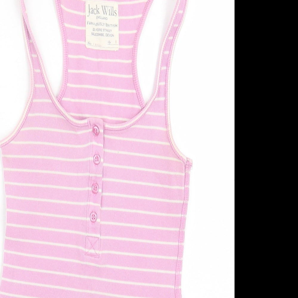 Jack Wills Womens Pink Striped Cotton Basic Tank Size 8 Scoop Neck
