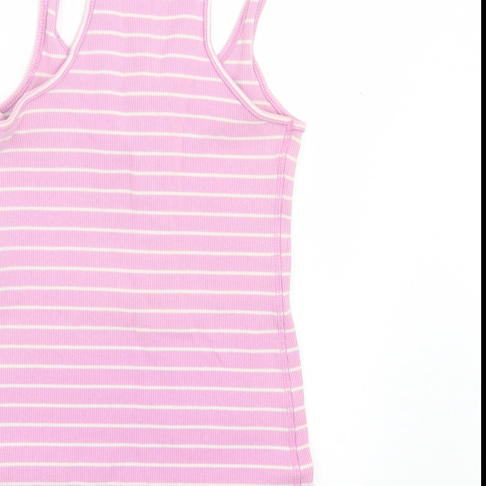 Jack Wills Womens Pink Striped Cotton Basic Tank Size 8 Scoop Neck