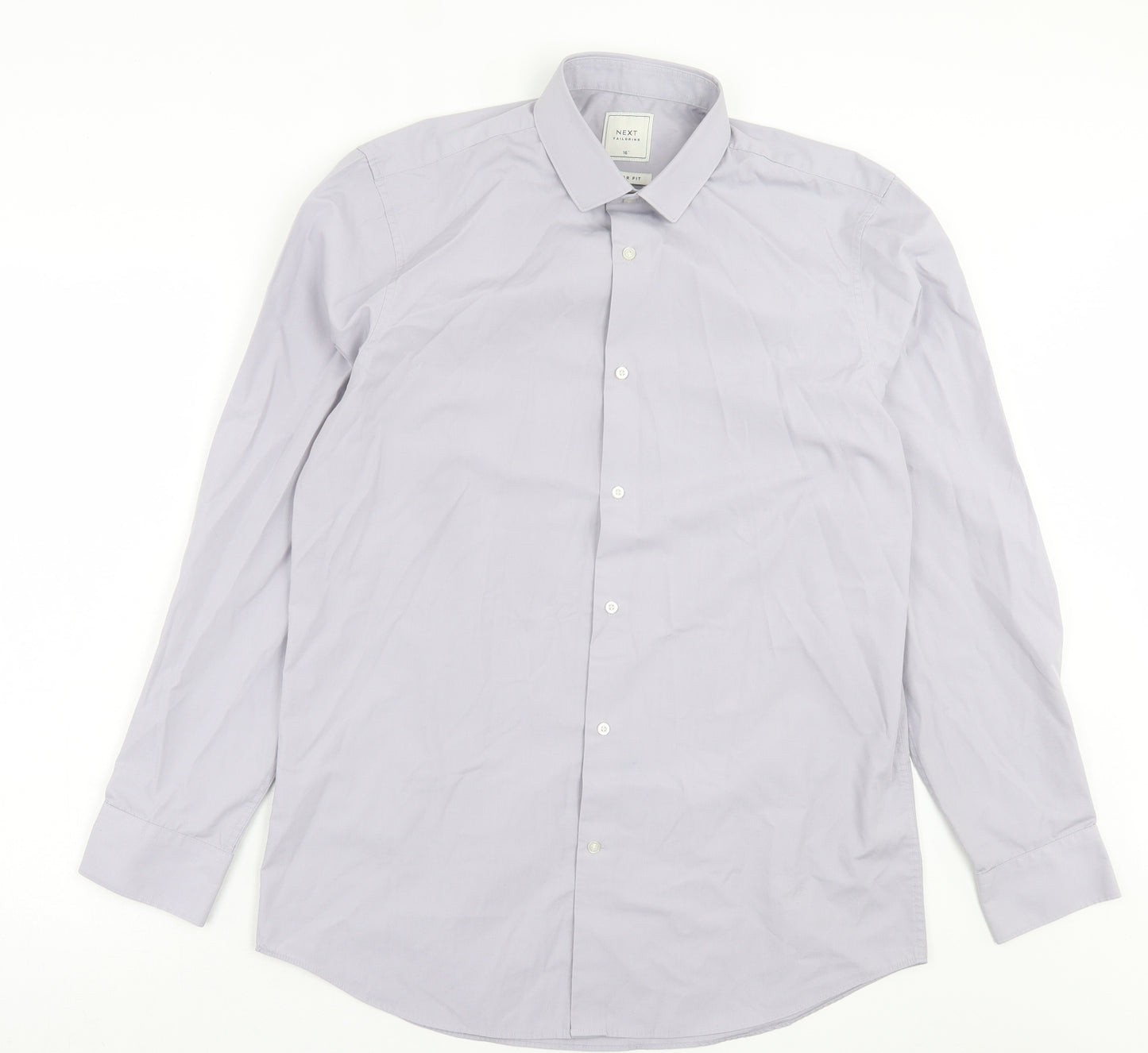 NEXT Mens Grey Cotton Button-Up Size 16 Collared Button - Tailored
