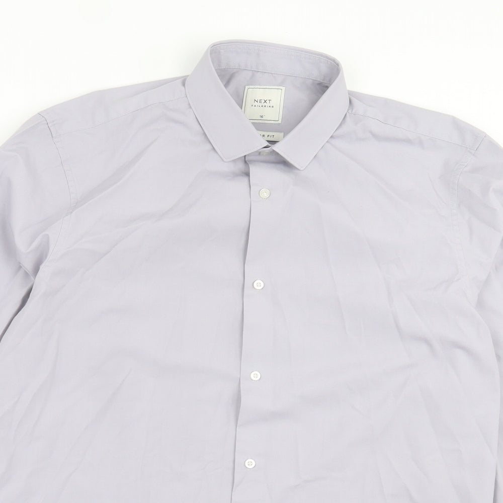 NEXT Mens Grey Cotton Button-Up Size 16 Collared Button - Tailored