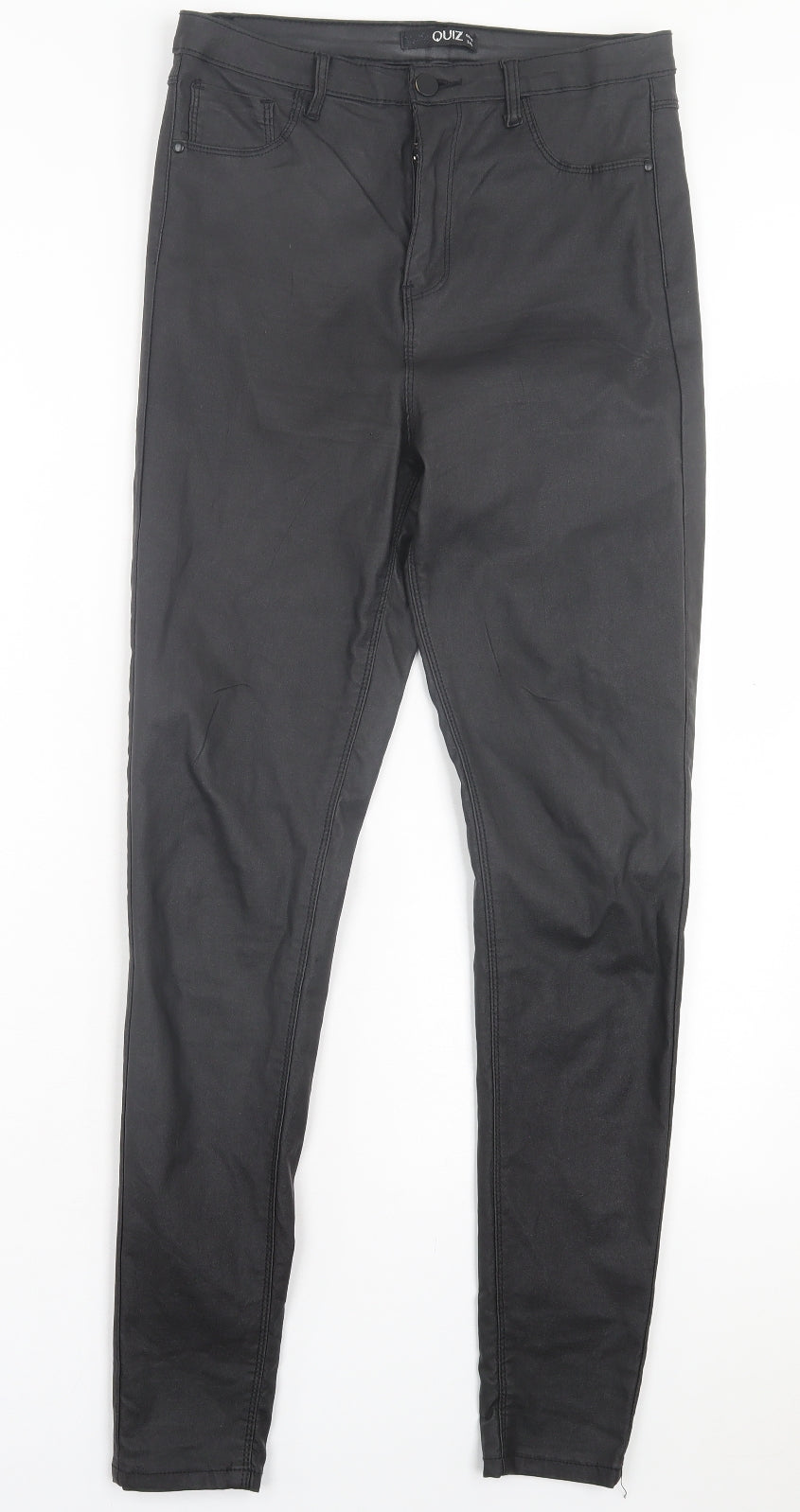 Quiz Womens Black Viscose Skinny Jeans Size 14 L30 in Regular Button - Faux Leather