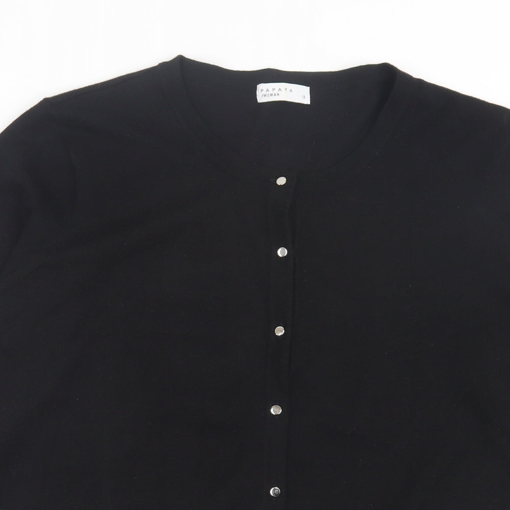 Papaya Womens Black Crew Neck Viscose Cardigan Jumper Size 18