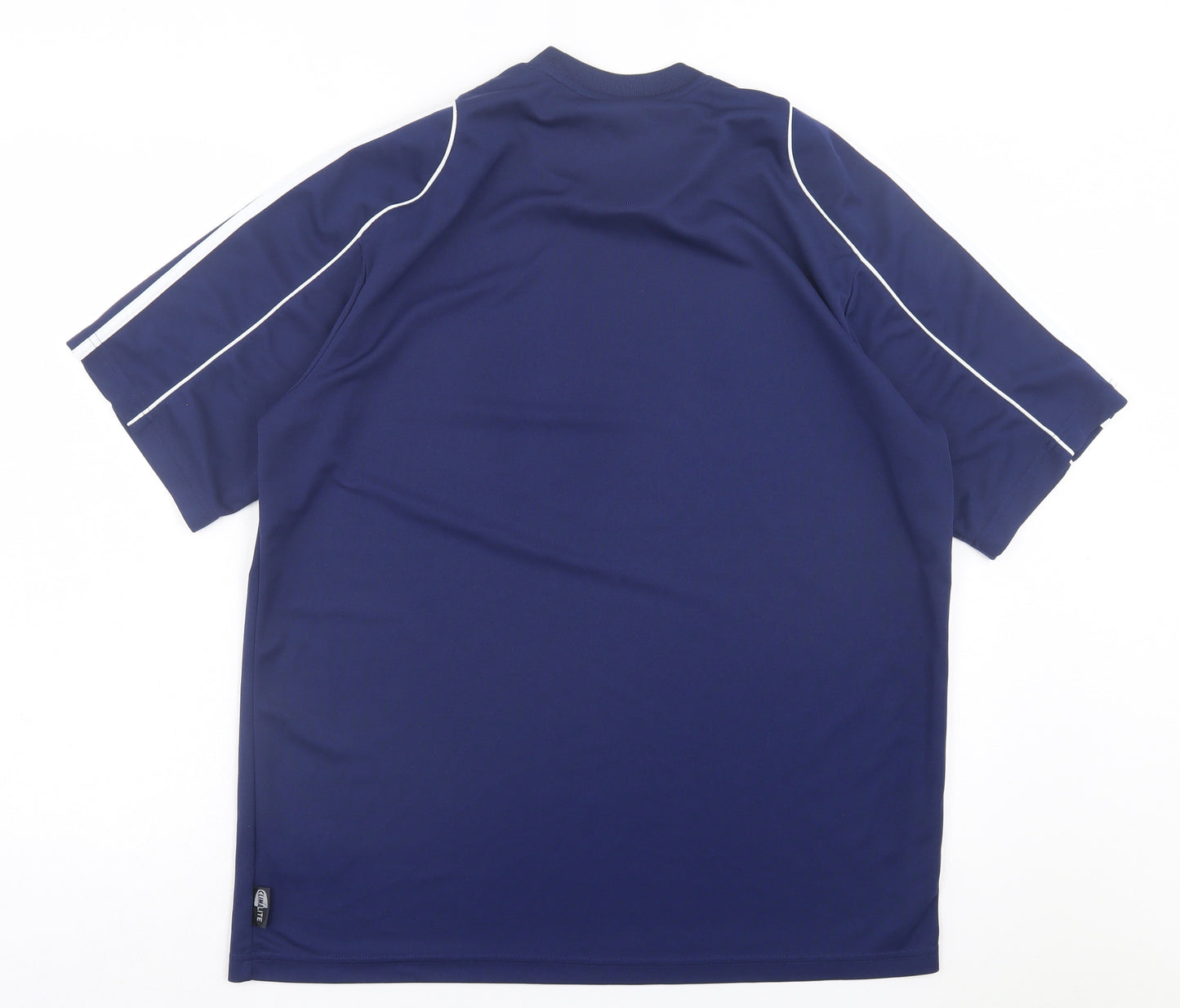adidas Mens Blue Striped Polyester Basic T-Shirt Size L Crew Neck Pullover