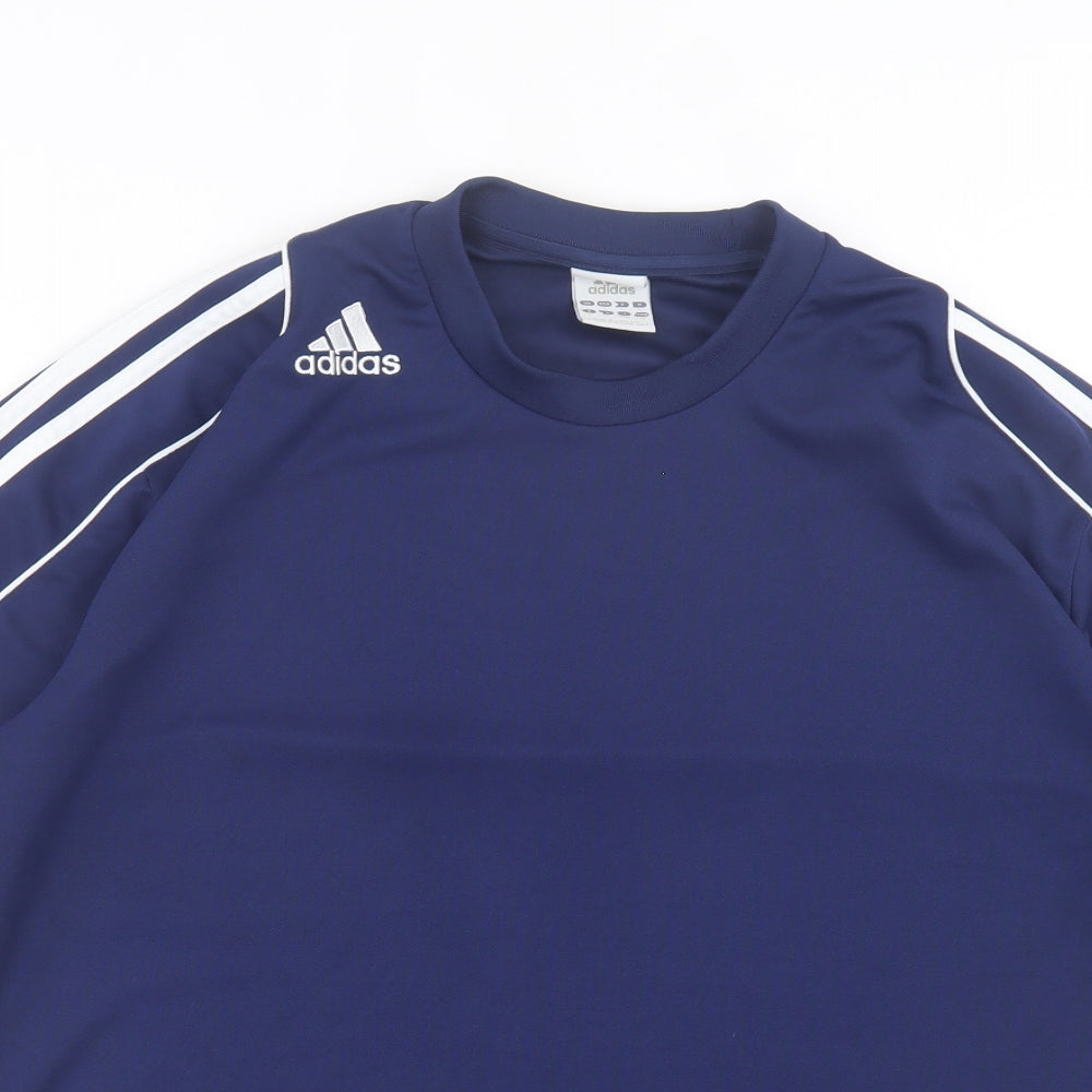 adidas Mens Blue Striped Polyester Basic T-Shirt Size L Crew Neck Pullover
