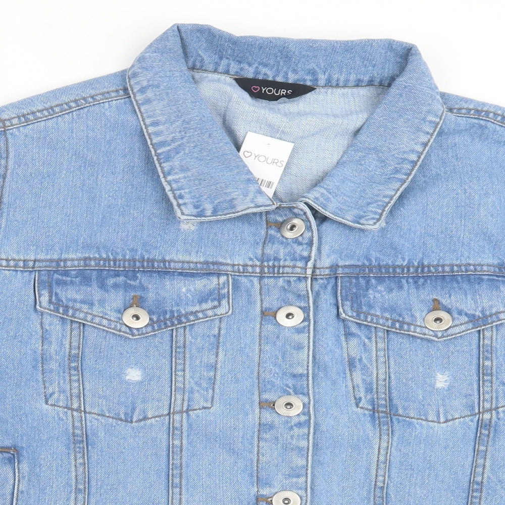 Yours Womens Blue Jacket Size 22 Button - Distressed Denim Jacket
