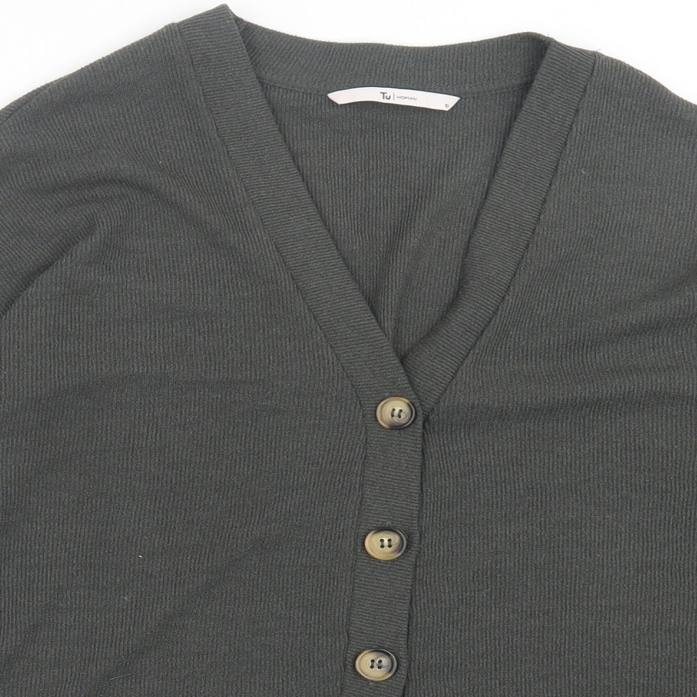 TU Womens Grey V-Neck Polyester Cardigan Jumper Size 10
