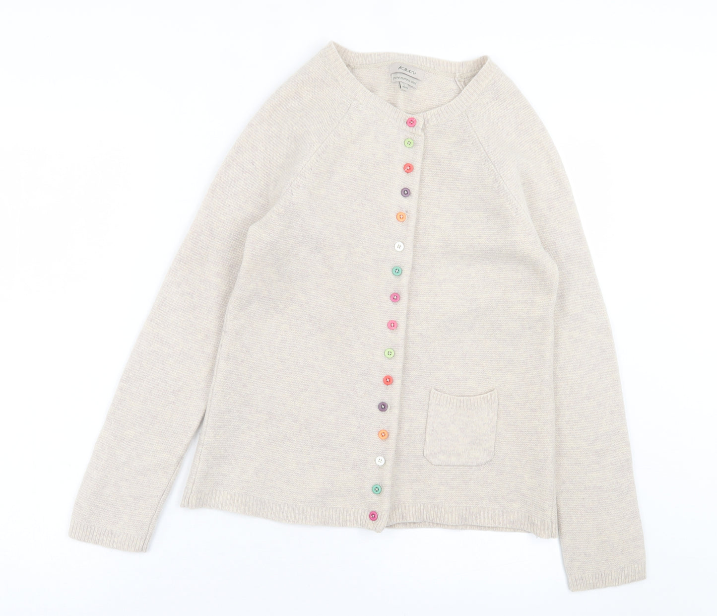 KEW Womens Beige Crew Neck Wool Cardigan Jumper Size 14 - Pocket Detail