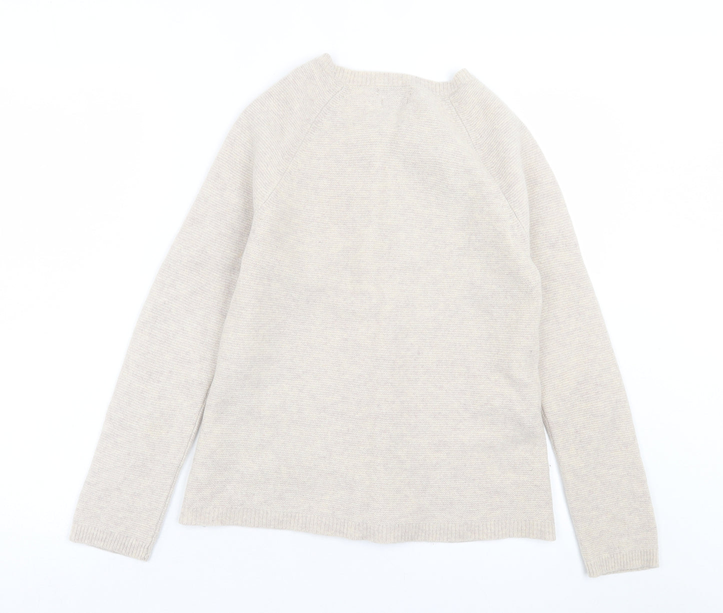 KEW Womens Beige Crew Neck Wool Cardigan Jumper Size 14 - Pocket Detail