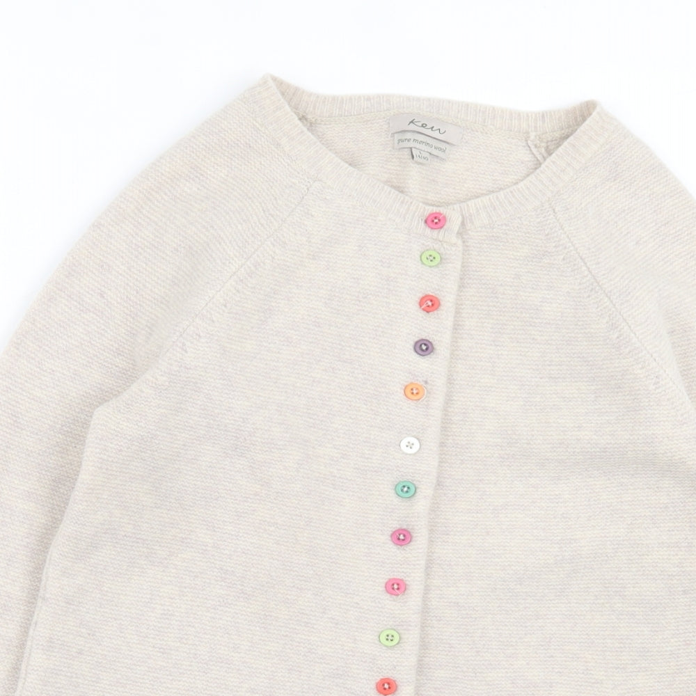 KEW Womens Beige Crew Neck Wool Cardigan Jumper Size 14 - Pocket Detail