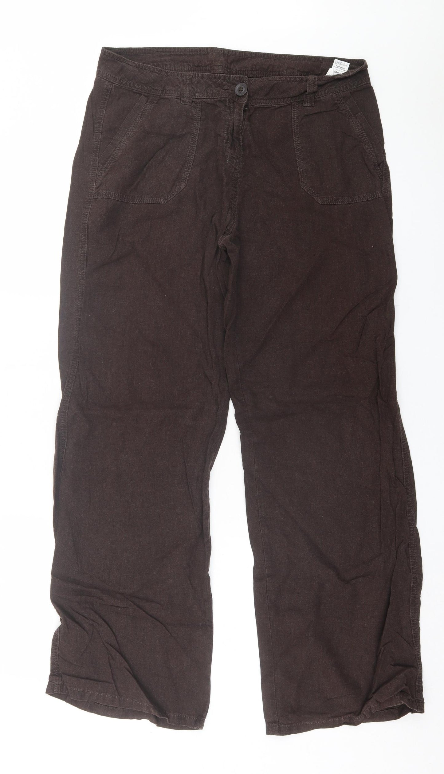 Marks and Spencer Womens Brown Linen Trousers Size 14 L32 in Regular Button